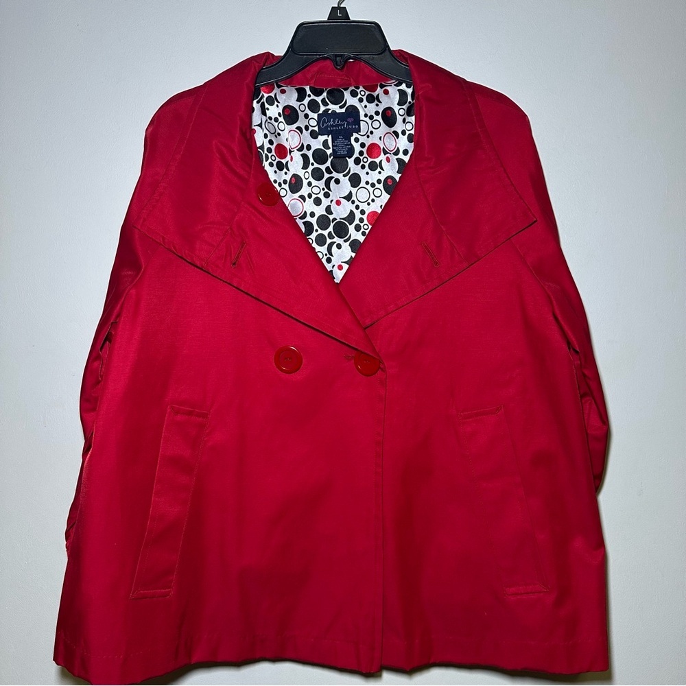 Ashley Judd Red Rain Trench Coat with Polka Dot Lining Size XL